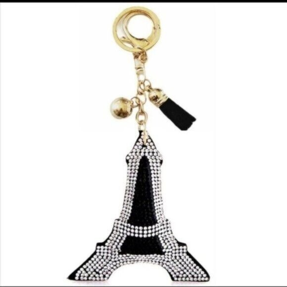 EIFFEL TOWER - Rhinestone Puffy Purse Charm/KEYRING-NEW - Picture 1 of 1